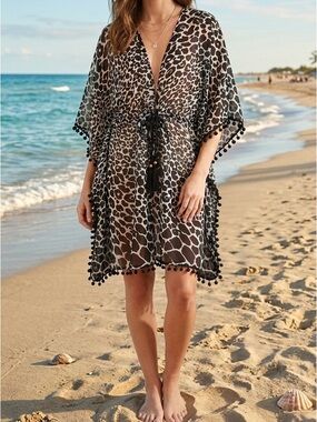 Club Z Collection Leopard Print Swim Cover Up Large